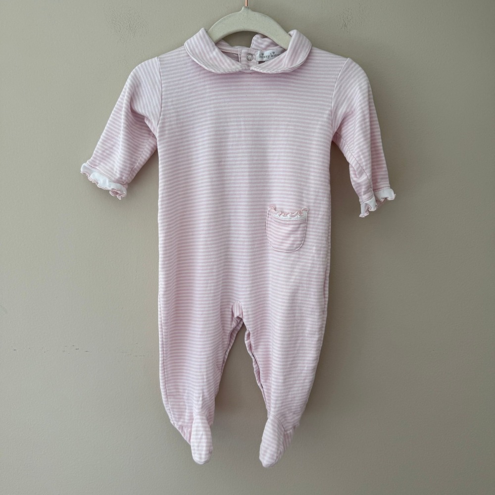 Kissy Kissy Pink White Striped Footed Sleeper Peter Pan Collar Ruffle 6-9 Months